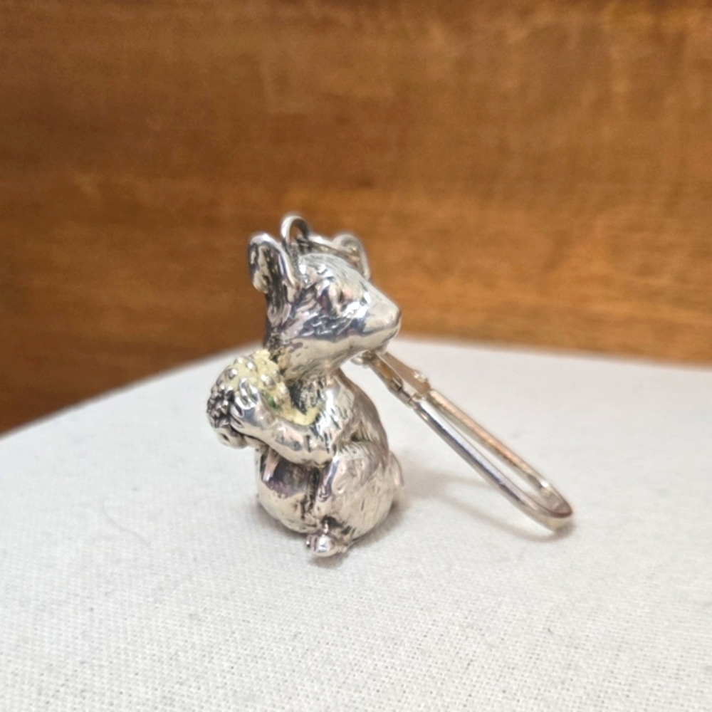 Sterling Silver Squirrel & Pinecone Key Fob Made In Israel